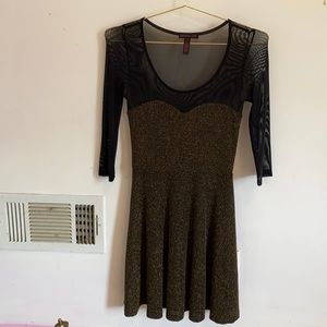 Black mesh and gold cocktail dress